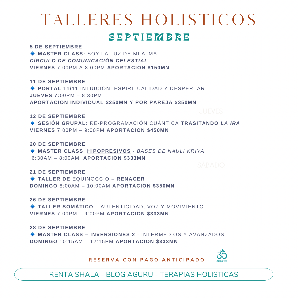 Talleres holisticos en Cancún, México 