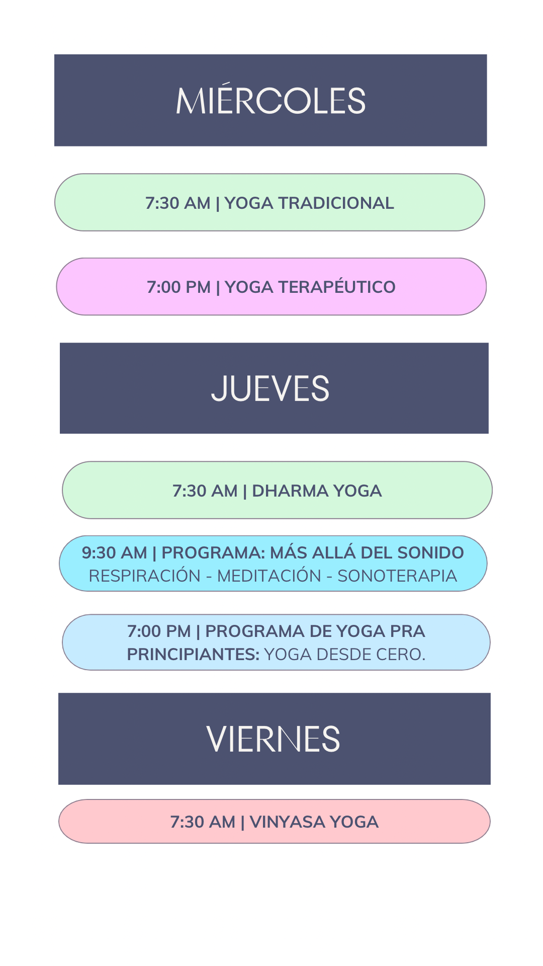 Calendario de Clases de yoga, meditación , breathwork y soundhealing en Cancún México