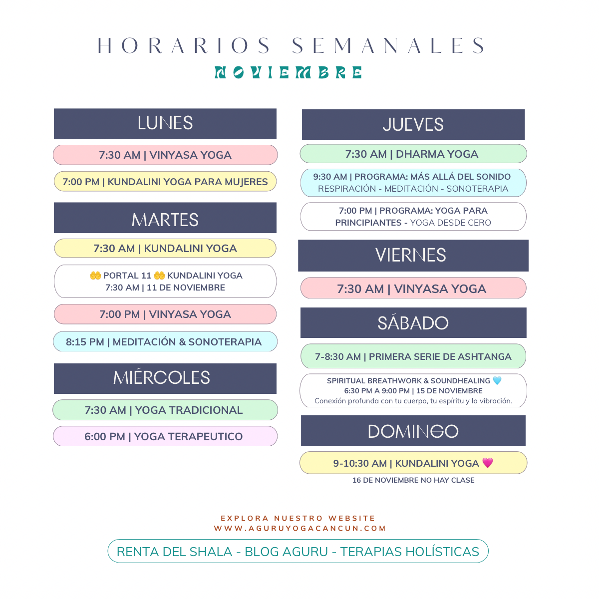 Calendario de Clases de yoga y soundhealing en Cancún México Calendario de Clases de yoga y soundhealing en Cancún México